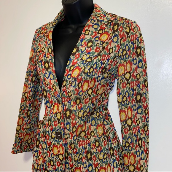 VINTAGE Floral Retro Jacket Skirt Set Suit Set Colorful Floral Print MARTINE